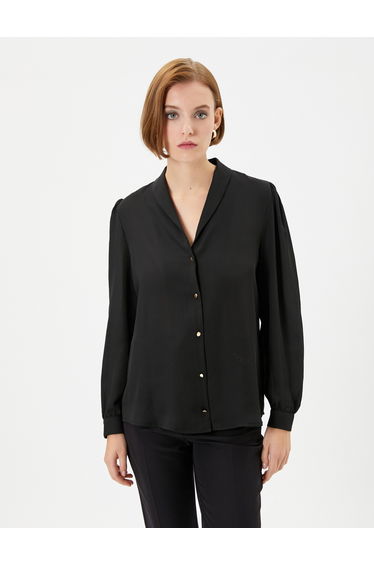V Neck Buttoned Puff Sleeve Shirt