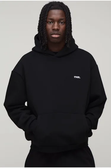 Oversized Boxy Man Dot Embroidered Hoodie - black