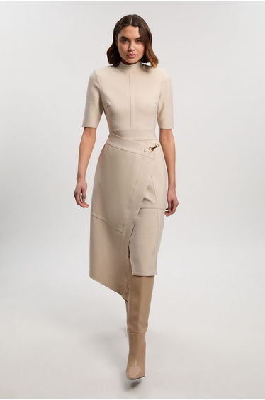 Petite Figure Form Bandage Asymmetric Knit Midi Dress