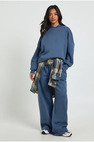 Petite Neck Detail Sweatshirt Wide Leg Tracksuit Tracksuit - navy