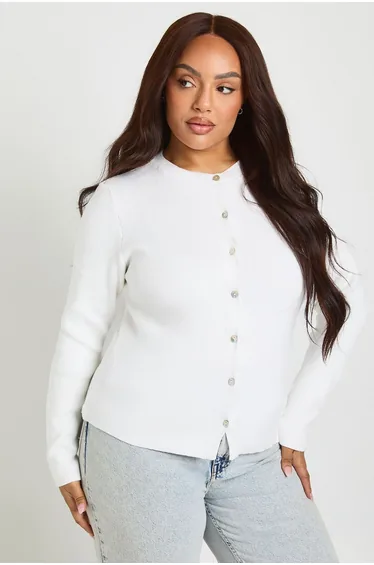 كارديغان بوهو أبيض بأكمام طويلة - للمقاسات الكبيرة