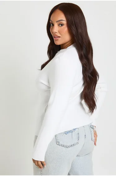 كارديغان بوهو أبيض بأكمام طويلة - للمقاسات الكبيرة