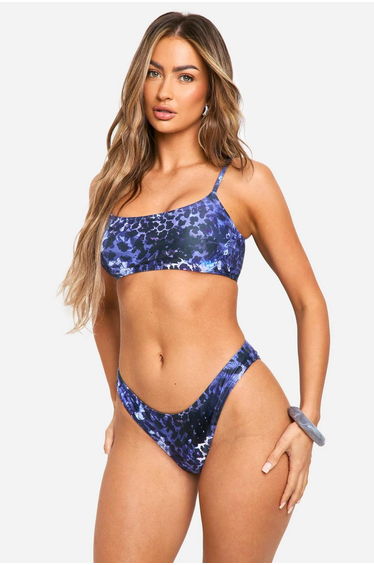 Mix & Match Leopard Crop Bikini Top - navy