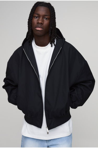 Extreme Oversized Twill Hooded Jacket - black