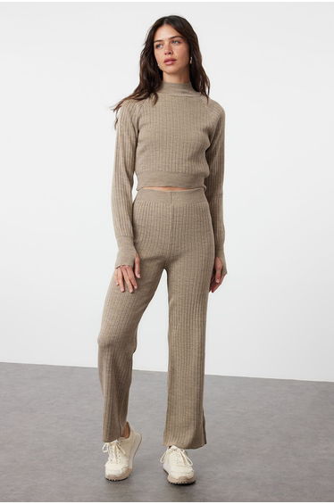 Mink Crop Corded Knitwear Bottom-Top Set