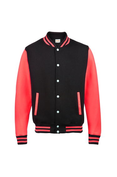 Awdis Kids Unisex Varsity Jacket / Schoolwear - Jet Black/Fire Red