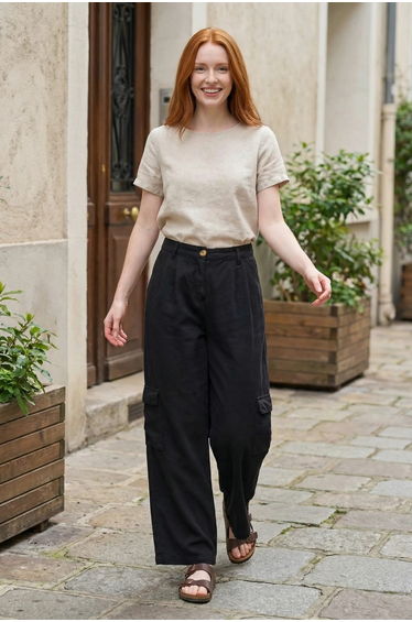 MY FASHION High Waist Wide Leg Cargo Trousers