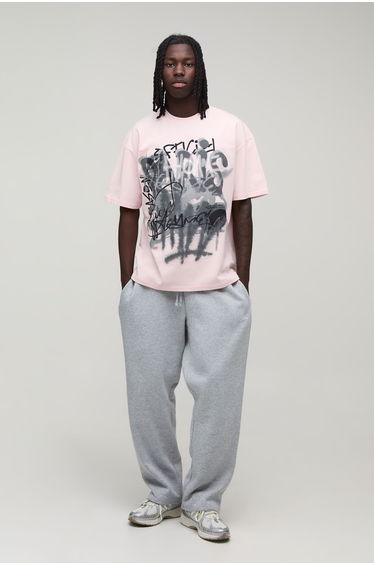 Essential Baggy Man Script Jogger - grey marl