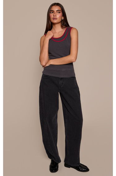 Charcoal Contrast Soft Stretch Vest Top