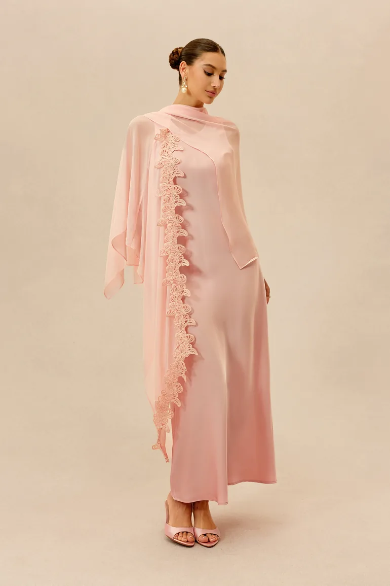 Own The Night Pink Sleeveless Maxi Dress With Embellished Cape - 4