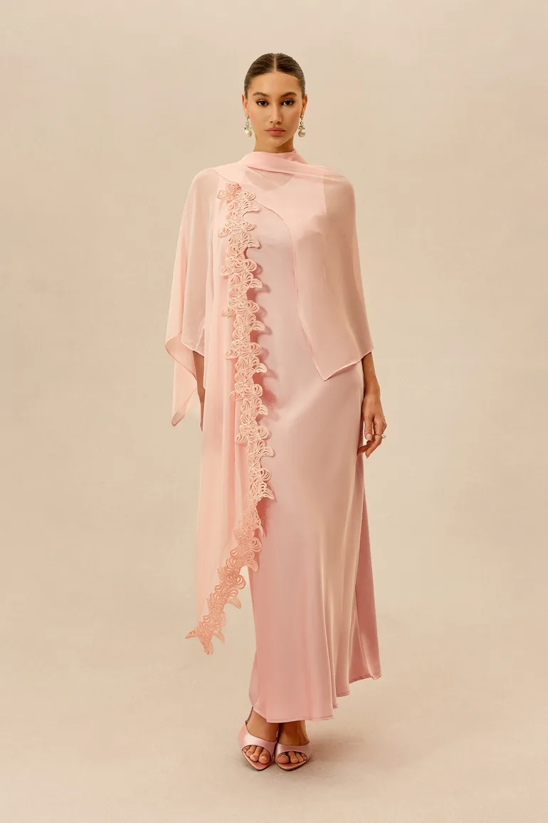 Own The Night Pink Sleeveless Maxi Dress With Embellished Cape - 2