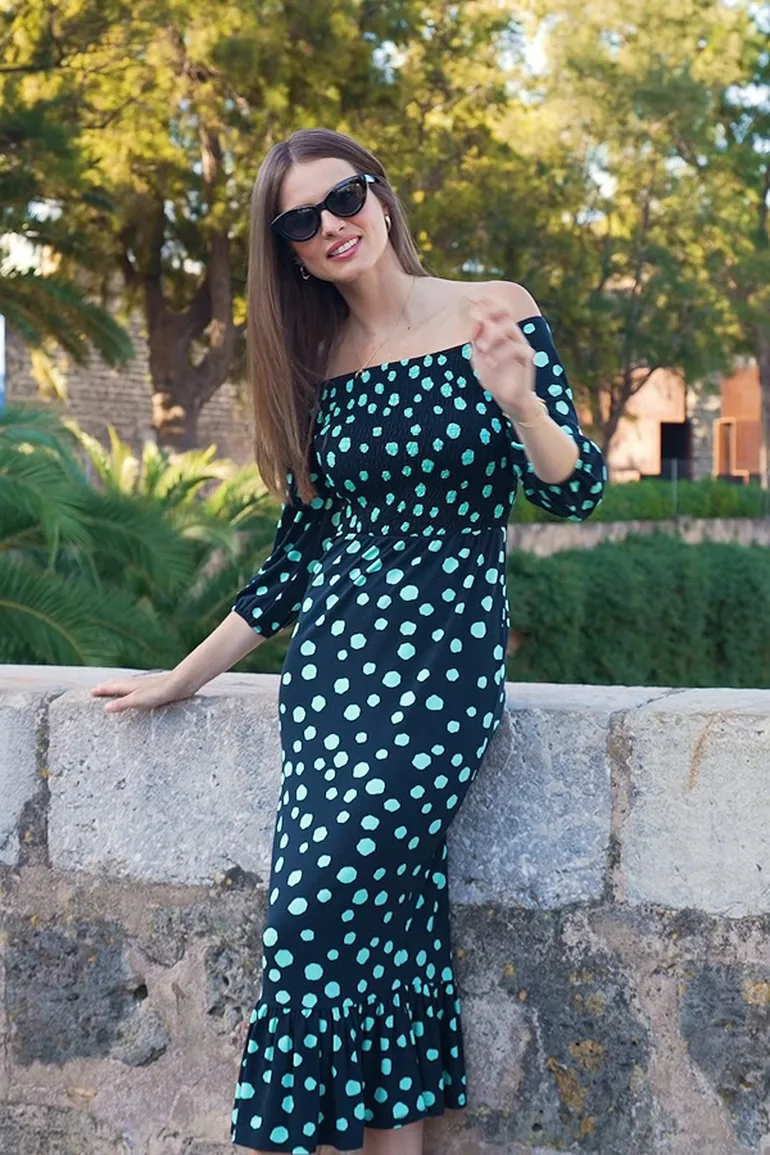 bardot jersey dress Black Bardot Jersey Mix Bubble Hem Midi Dress Gini London