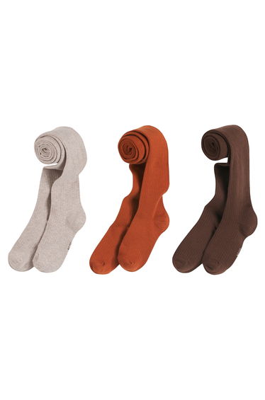 Pack of 3 Tights in Plain Ribbed Cotton Mix