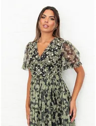 Anaya With Love Recycled Floral & Sequin V Neck Frill Maxi Dress - 6