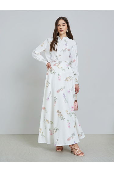 White Floral Print Top and Maxi Skirt Co-ords