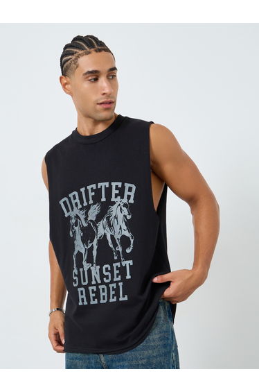 Men Black Graphic Print Tank