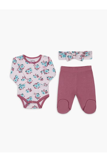 3-Piece Floral Bodysuit, Pants and Headband