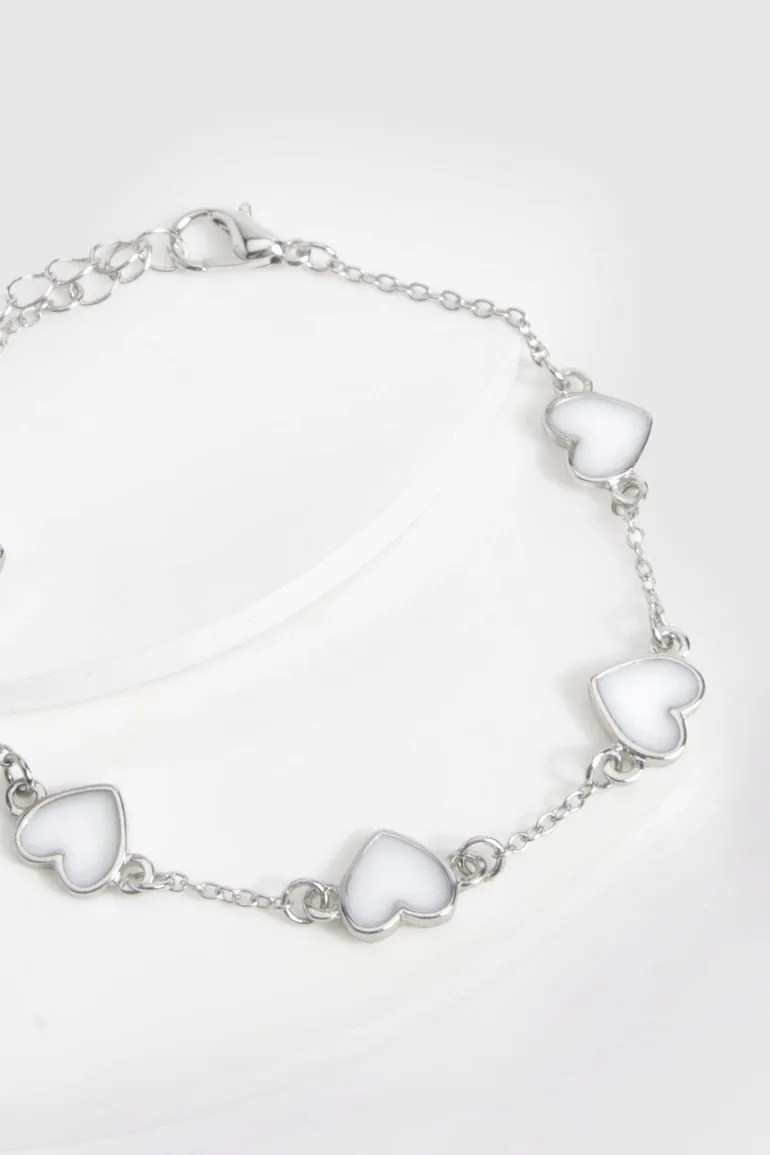 Enamel Scattered Silver Heart Bracelet - silver - 1
