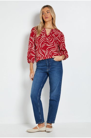 Long Sleeve Swirl Chain Detail Blouse
