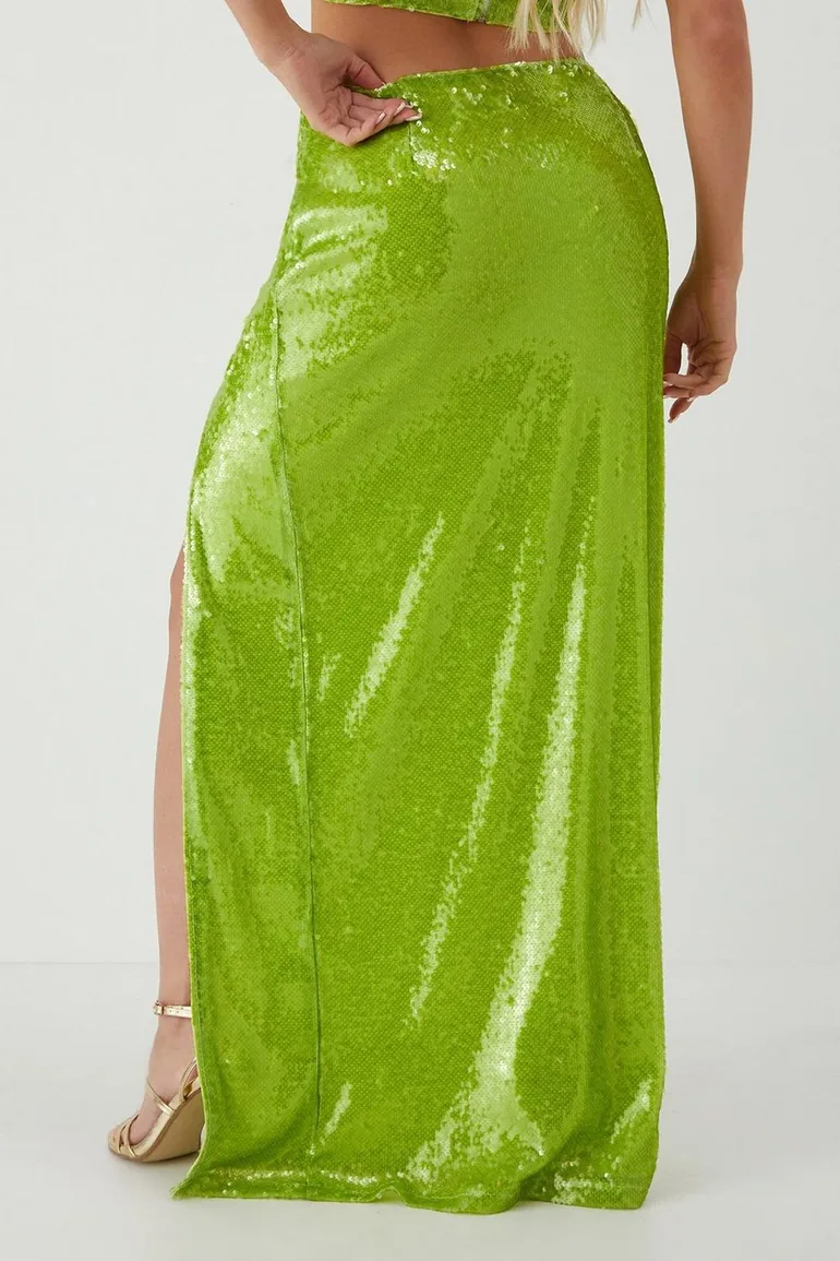 Sequin Split Leg Maxi Skirt - 2