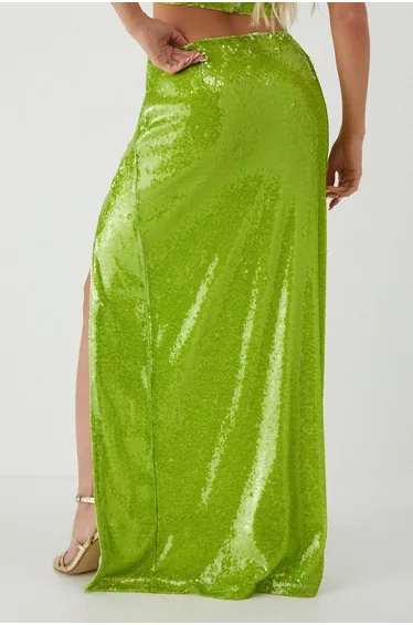 Sequin Split Leg Maxi Skirt