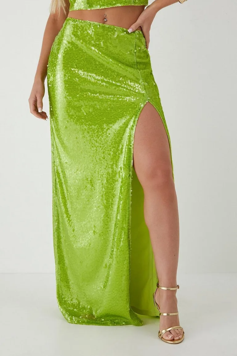 Sequin Split Leg Maxi Skirt - 1