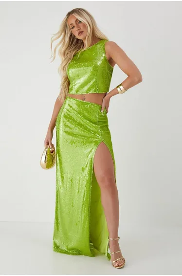 Sequin Split Leg Maxi Skirt