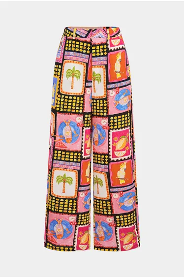 Artistic Print High-Waist Straight Leg Pants