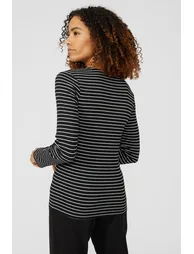 Long Sleeve Square Neck Stripe Tee - black - 3
