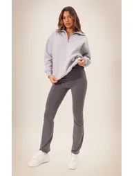 Grey Marl Zip Up Pocket Detail Sweatshirt - 2