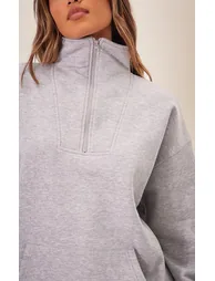 Grey Marl Zip Up Pocket Detail Sweatshirt - 3
