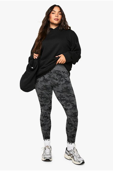 Plus Active Camo Seamless Gym Leggings - black