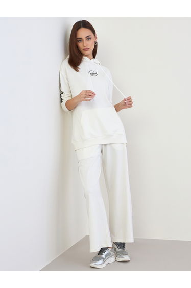 Off White Printed Longline Hoodie and Joggers Co-Ords