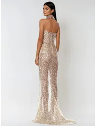 فستان ماكسي سترابليس مزين بالترتر - 2