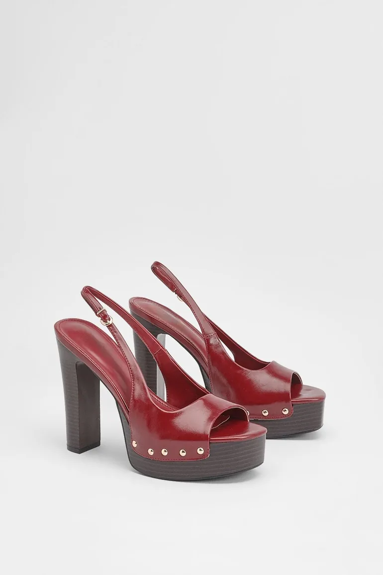 Katrina Faux Leather Slingback Wood Effect High Heeled Mules