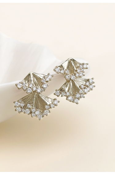 Rhinestone-Trimmed Ginkgo Fan Earrings for Cocktail Parties & Gallery Visits