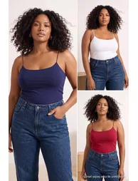 Navy Blue-Claret Red-Ecru 3-Pack Thin Strap Crop Plus Size Undershirt