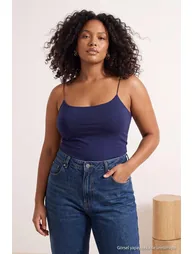 Navy Blue-Claret Red-Ecru 3-Pack Thin Strap Crop Plus Size Undershirt - 3