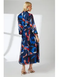 Abstract Print Belted Collared Shirt Dress - 2