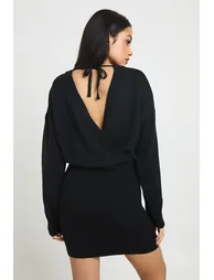 Wrap Front Mini Dress - black - 2