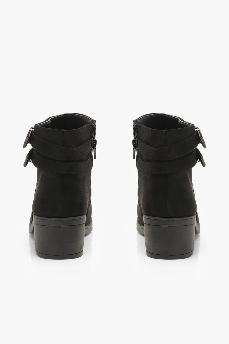 Wide Fit Two Buckle Block Heel Chelsea Boots - black - 3