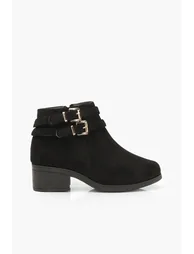 Wide Fit Two Buckle Block Heel Chelsea Boots - black - 1