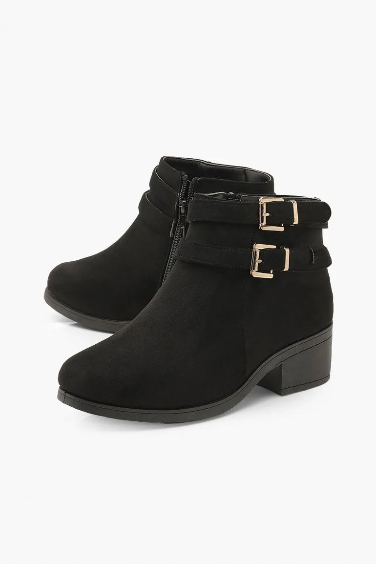 Wide Fit Two Buckle Block Heel Chelsea Boots - black - 2