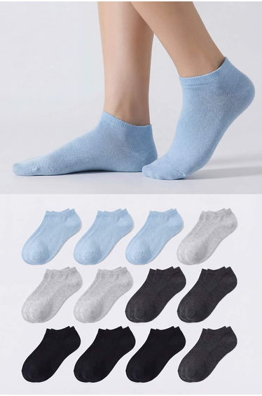 Blue-Multicolor 12-Pack Plain Jacquard Knitted Socks