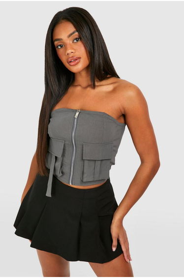Bengaline Utility Pocket Zip Through Corset - grey