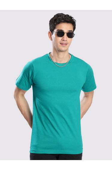 Men Green Cotton Lycra Slim Fit T-Shirt