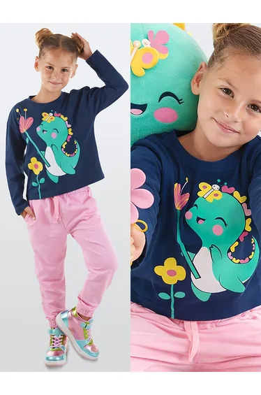 Sweet Dino Girl's T-shirt Trousers Set