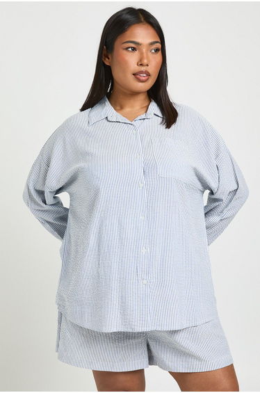 Plus Stripe Oversized Shirt - blue
