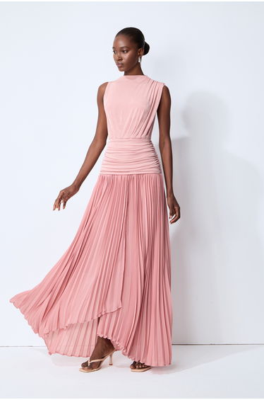 Forever In My Heart Pink Ruched Bodice Pleated Maxi Dress
