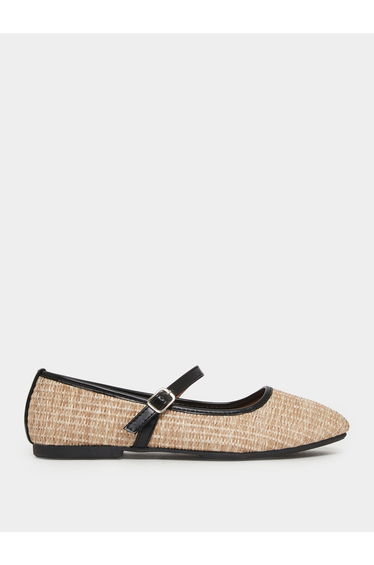 Beige Woven Mary Jane Ballerinas